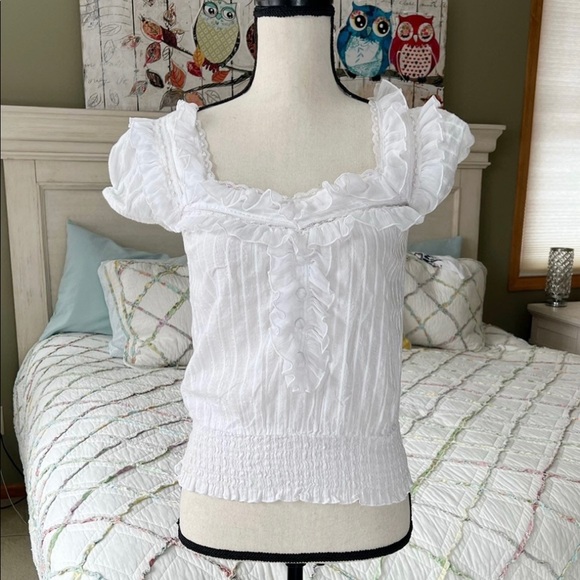 American Rag White Ruffled Top XS - Picture 8 of 10